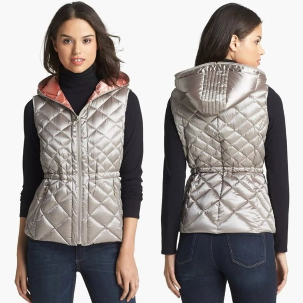 Bernardo Women's Metallic Gold Hooded Packable Quilted Puffer Vest Size PXS